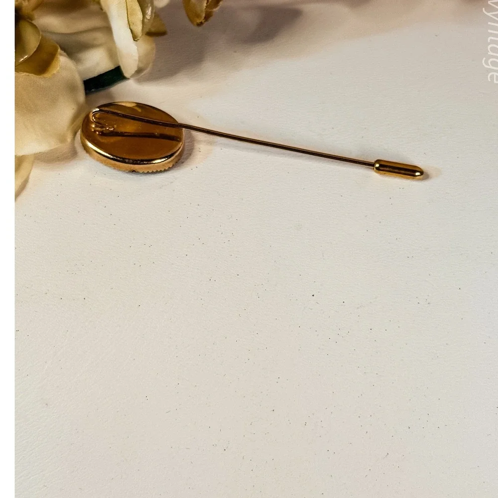 Gold tone Stick Pin Brooch with Black‎ Accent Stone